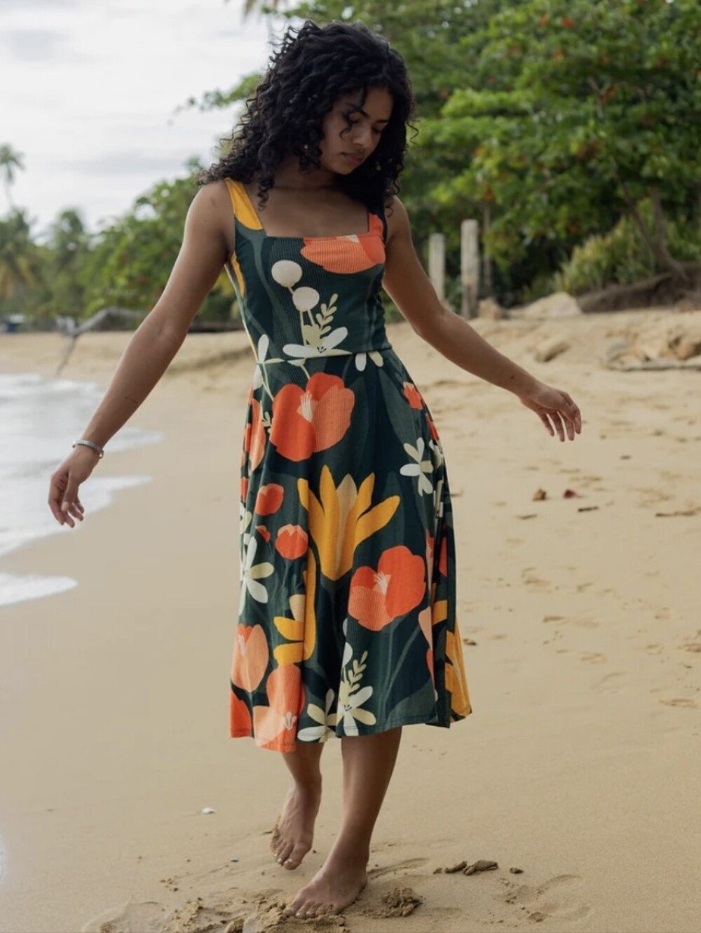 XXS/XS Happy Earth 100% Organic Cotton Sleeveless Lily Midi Dress|Paradise
